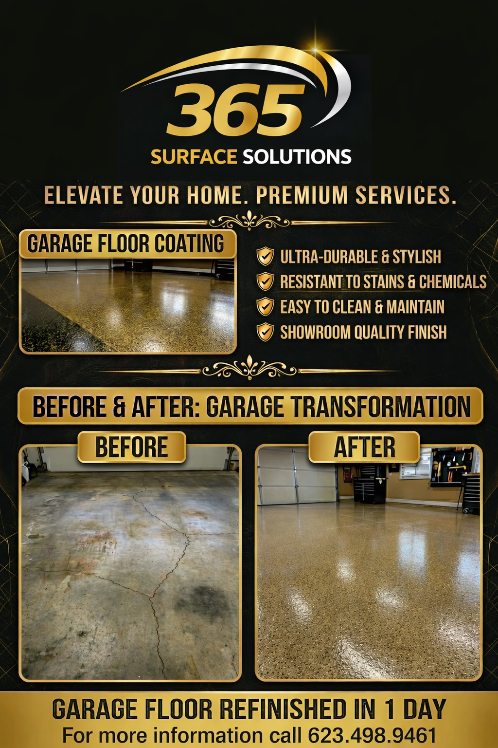 Premium garage floor coating - Before and After transformation