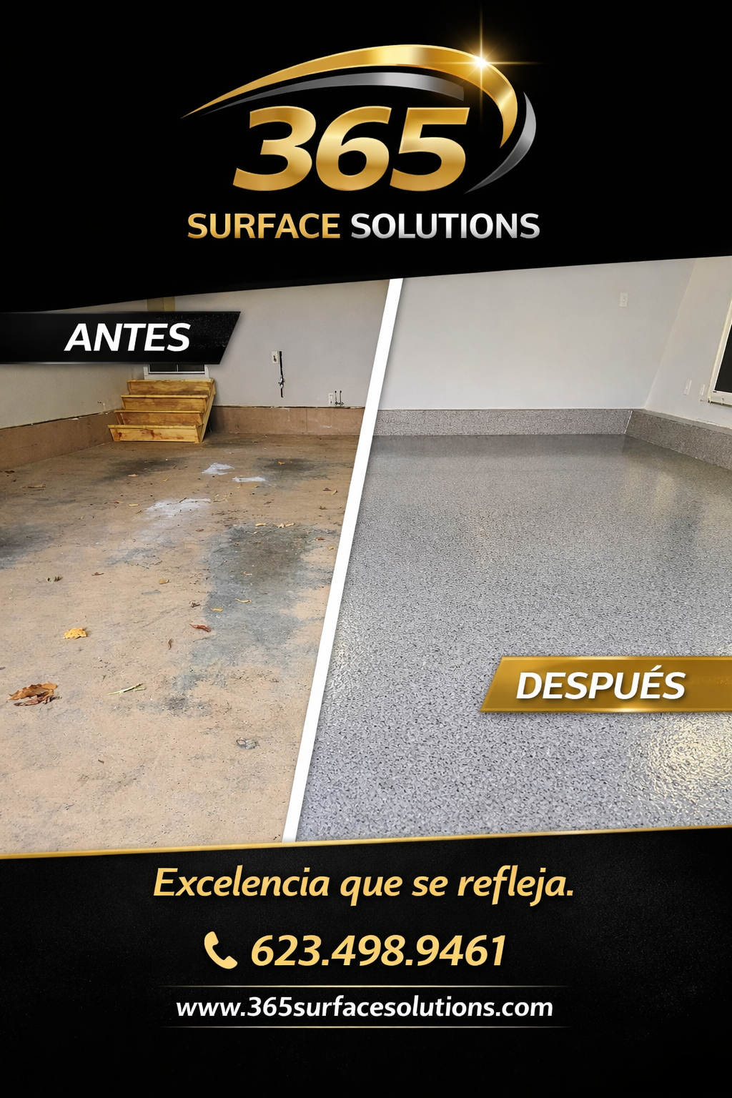 Transformación de piso de garaje - Antes y Después por 365 Surface Solutions